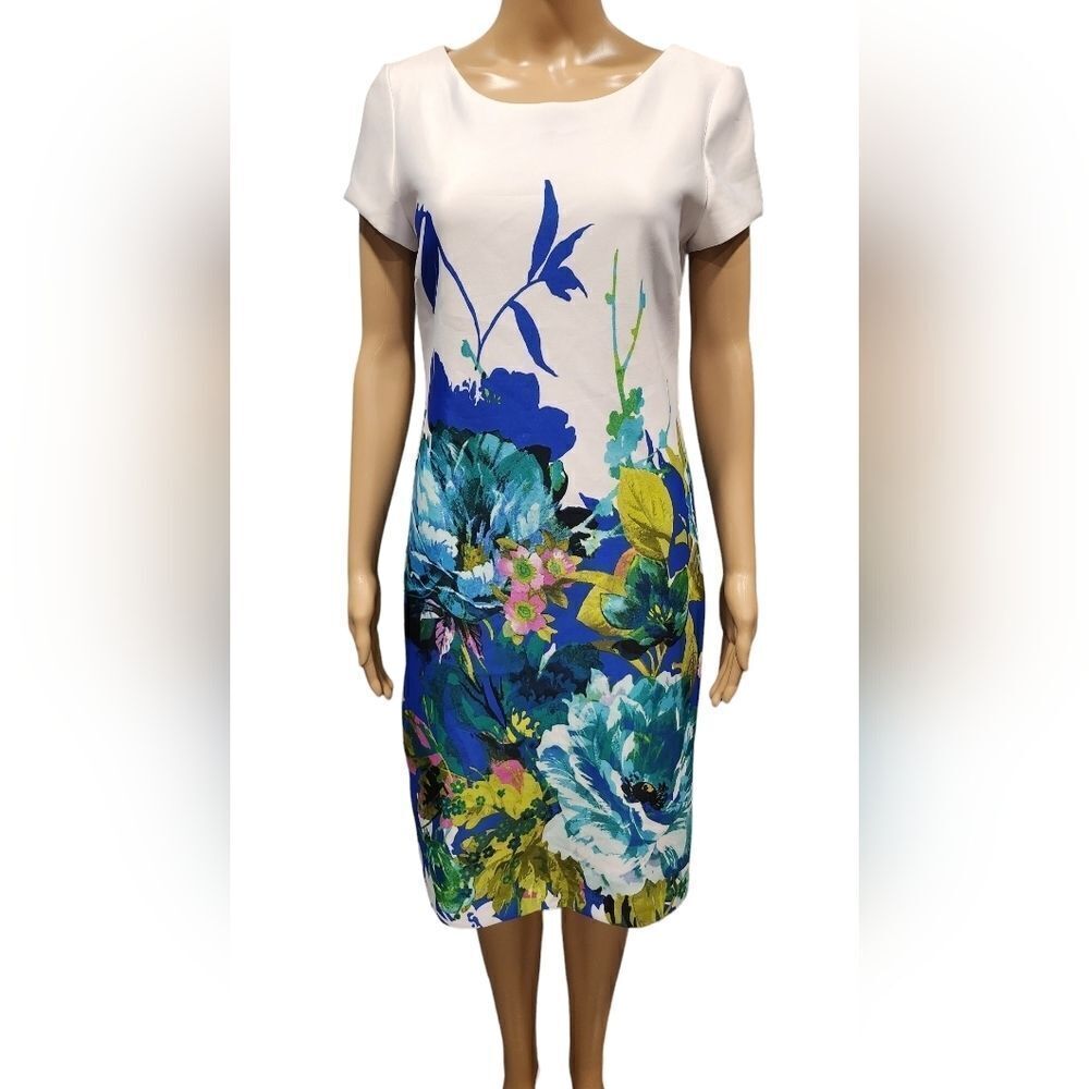 Sandra Darren women's floral print stretchy scuba short sleeve dress Size 12